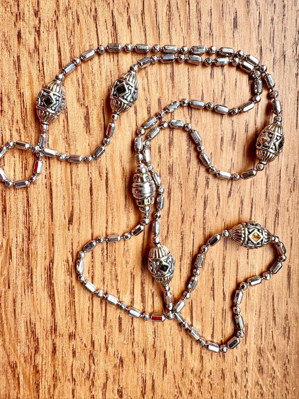 JOHN MEDEIROS NECKLACE GORGEOUS ART DECO BAMBOO CHAIN STATION BARRELS 16”